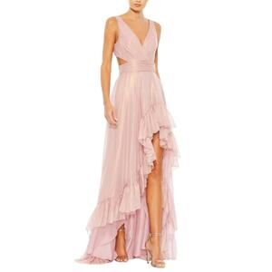 Mac Duggal 49526 Rose Cut Out High Low Ruffle Gown, Size 2 New w/ Tag MSRP $398